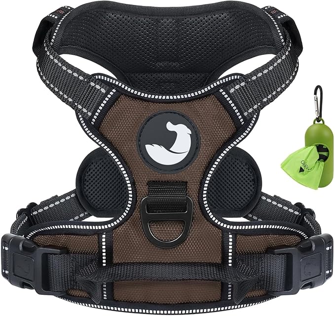 Joytale No Pull Dog Harness for Extra Large Dogs, Reflective Pet Vest with Front Clip, Adjustable Soft Padded Harnesses with Easy Control Handle for Training and Walking, Brown, XL