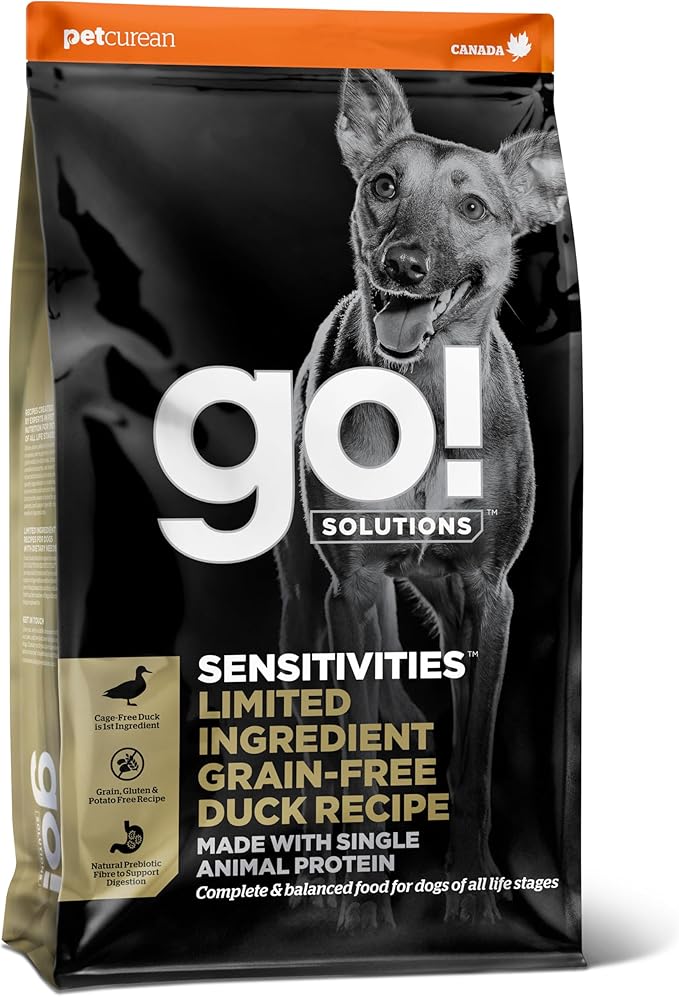 Go! Solutions Sensitivities Limited Ingredient Duck Grain-Free Dry Dog Food, Chicken-Free Kibble Made by Experts for Sensitive Stomachs & Food Allergies, for Puppies, Adults, & Seniors, 22 lb Bag