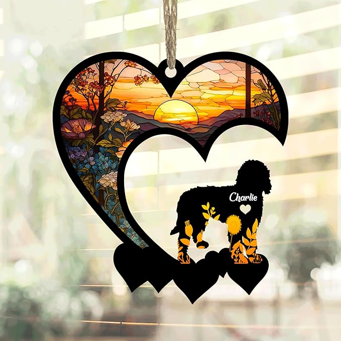 Lovely POD Labradoodle Suncatcher Ornaments, Personalized Labradoodle Memorial with Name, Dogs Loss Ornaments, Dog Remembrance Gift, Dog Memory Ornament, Loss of Dogs Sympathy Gifts