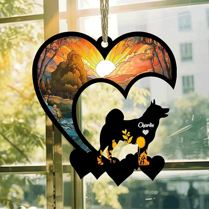 Lovely POD Norwegian Elkhound Suncatcher Ornaments, Personalized Norwegian Elkhound Memorial with Name, Dogs Loss Ornaments, Dog Remembrance Gift, Dog Memory Ornament, Loss of Dogs Sympathy Gifts