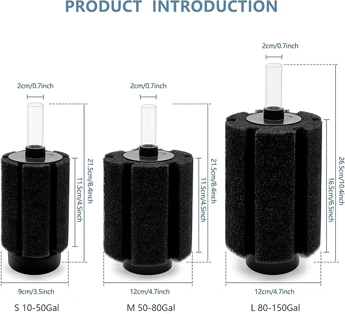100-120 Gal Large Aquarium Sponge Filter with Air Stone and Ceramic Media,2 Pack Quiet Fish Tank Filters fit Breeding Fry Betta Shrimp Fish Tank