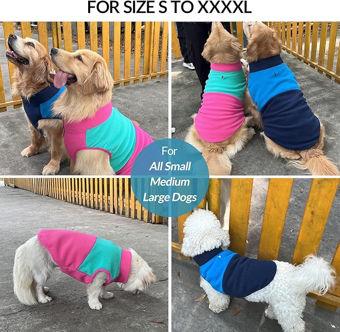 Queenmore Dog Sweater - Fleece Jacket for Large Dogs - Winter Pet Apparel Boy Or Girl, Fuchsia/Mint, XL