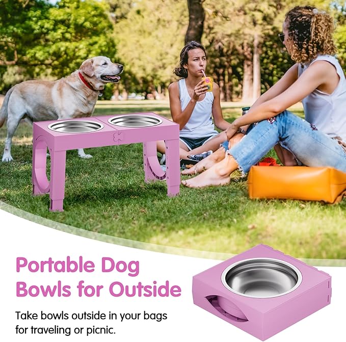 XIAZ Elevated Dog Bowls Large Breed Raised Dogs Bowl Stand Large/Medium Sized Dog 1L Food Water Bowl Stands 5 Heights Adjustable 9/11/12/14in Pink Pet Feeder Dish Station