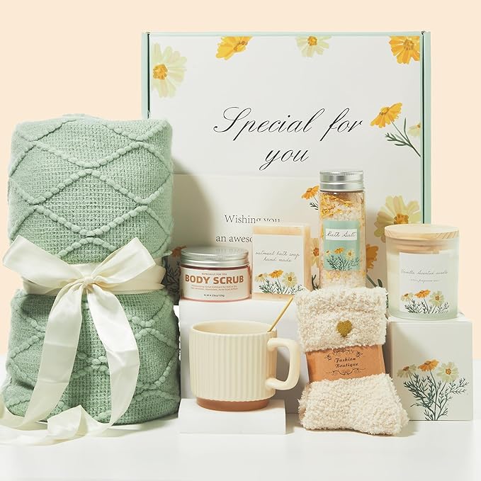 Get Well Soon Gift Basket for Women – Birthday Spa Self Care Care Package, Hug in a Box Gifts for Women, Inspirational New Mom & Best Friend Gifts