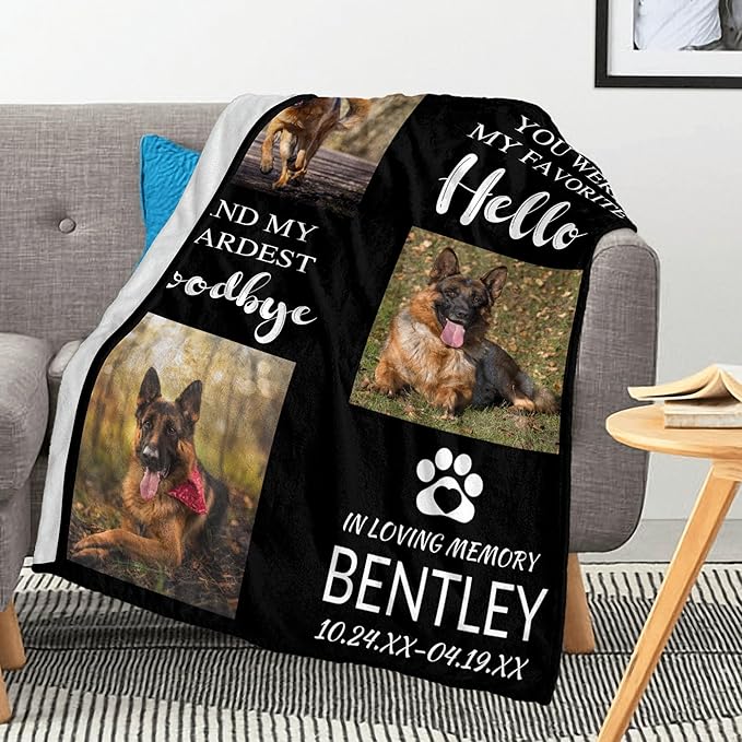 Customized Blanket with Picture, Pet Gifts for Dogs Owners, Personalized Dog Memorial Gifts, in Loving Memory Blanket, Dog Passing Away Gifts for Dogs Owners