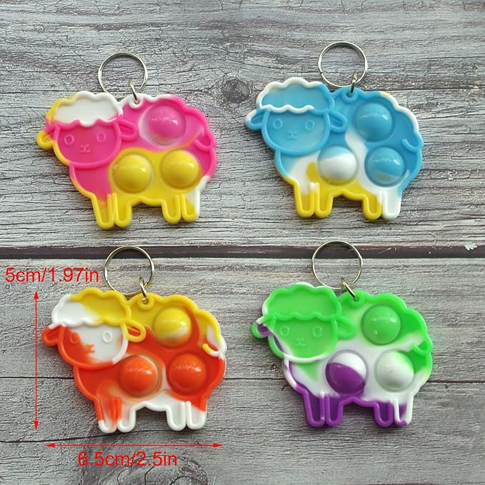 100 Packs Cute Sheep Animal Mini Pop Fidget Toys, Autism Special Needs Squeeze Sensory Summer Party Favors Gift for Kids Adults, Classroom Student Bubble Prizes