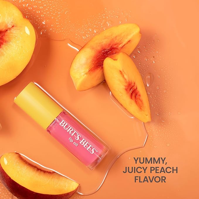 Burt's Bees Lip Oil Pink Sky, Instant Hydration, Nourishes and Softens Lips, Sheer Wash of Color, High Shine Finish, Responsibly Sourced Jojoba Oil, Non Sticky, Wand Applicator, 0.15 Ounce