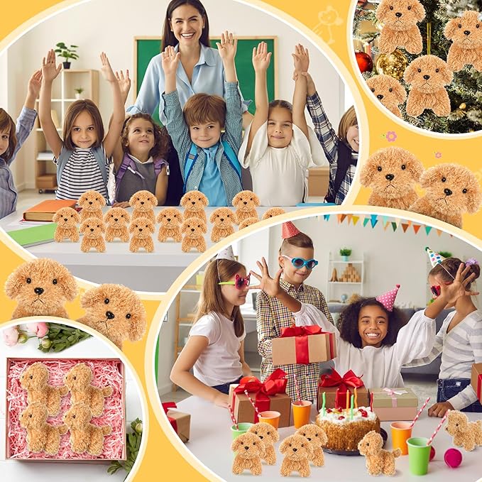 Sosation 100 Pcs 4.72 Inch Mini Puppy Stuffed Animal Adopt a Puppy Favors Small Push Dogs Bulk Valentines Party Gifts for Kids Birthday Easter Fillers Carnival Prize (Cute,Light Brown)