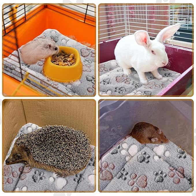 Tuanse 4 Pack Ultra Soft Dog Cat Bed Mat with Cute Prints Reversible Fleece Dog Crate Kennel Pad Cozy Washable Thickened Hamster Guinea Pig Pet Bed Mat for Small Animals(13 x 10 Inches,Light Gray)