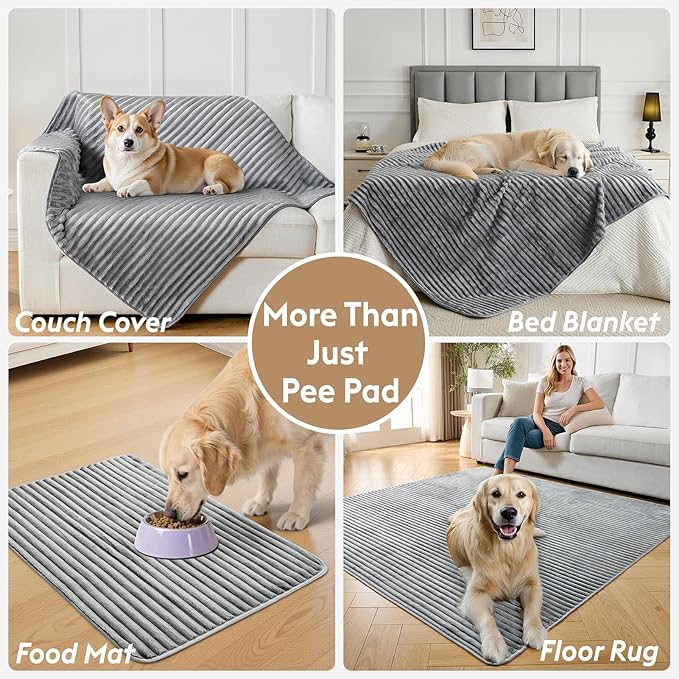 Flannel Washable Pee Pad for Dogs - 2 Pack Reusable Dog Pee Pads Extra Large, Fast Absorb Pet Playpen Mat with Non-Slip Back, Waterproof Puppy Training Pad. (Light Grey, 48" X 48")