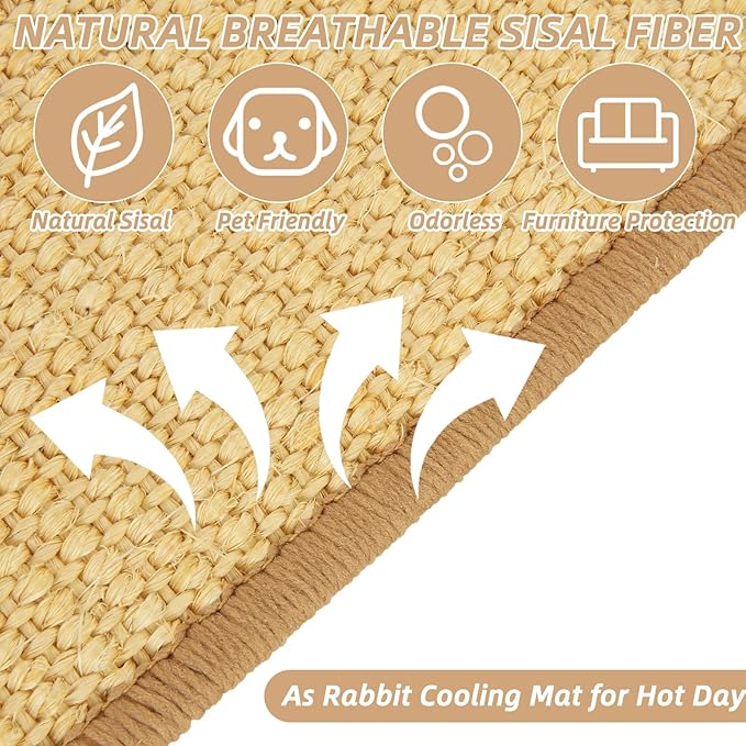 4PCS Rabbit Scratching Pad 16 x 12 Inch, Natural Sisal Bunny Scratching Pad, Rabbit Scratch Mat, Claws and Teeth Care Mats for Biting Sleeping Nesting Small Animal Bedding Chew Toys