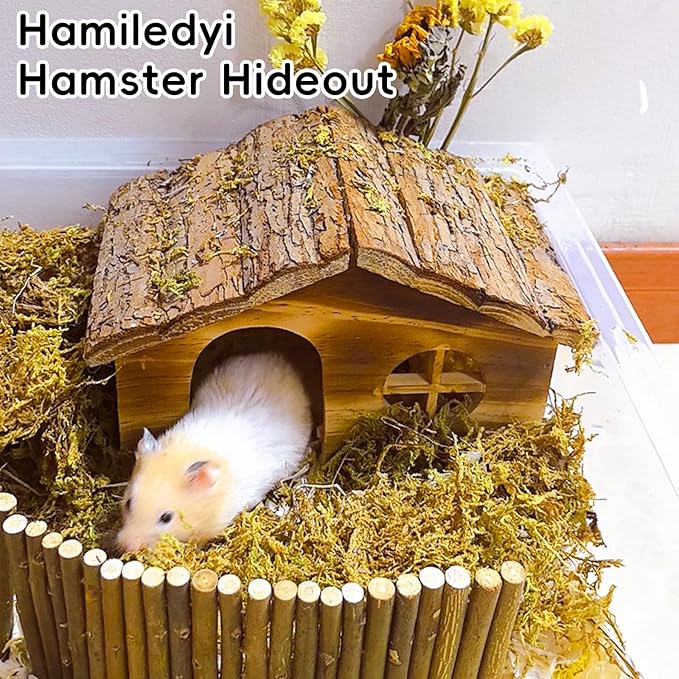 Hamiledyi Hamster Hideout Wooden Hamster House and Bridge with Windows Habitats Decor for Rat Gerbils Mice Playing Hiding