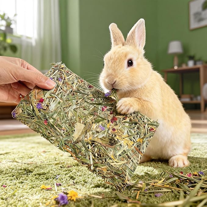 Abizoo Rabbit & Guinea Pig Treats 8 Pack Large Timothy Hay Bunny Chew Toys with Herbal Flowers Timothy Hay Forage Mix for Rabbits Guinea Pig Chinchillas Hamster Gerbils Rats Small Animals Teeth Care