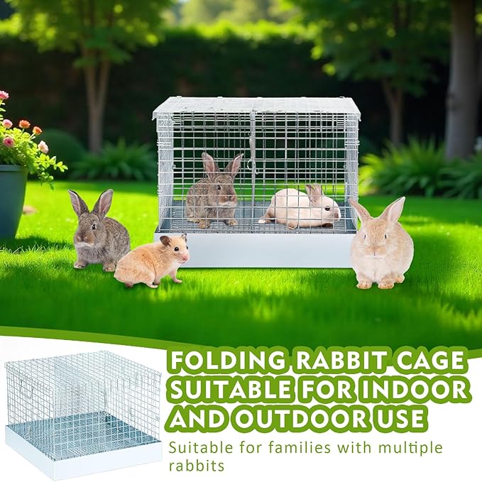 Folding Rabbit Cage, Portable Bunny Carrier with Tray and Handles for Transport, Trave or Temporary Housing, Indoor Outdoor Pet Habitat Animal Enclosure(18 x 18 x 14 in)