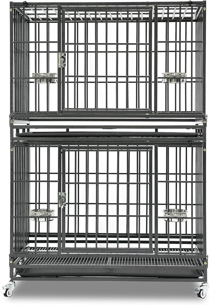 Homey Pet Two Tiers 37 Inch Dog Crate, Escape Proof Dog Cage Kennel Indoor with Top Access and Lockable Wheels, Removable Tray, Heavy Duty Dog Crates for Medium/Small Dogs