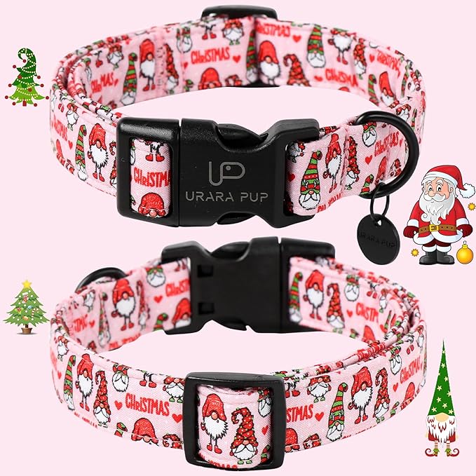Christmas Dog Collar, Cotton Pink Christmas Collar for Medium Girl Boy Dog, Comfortable Dogs Collars with Durable Buckle, Adorable Pet Collars, XS, Neck 8-12in