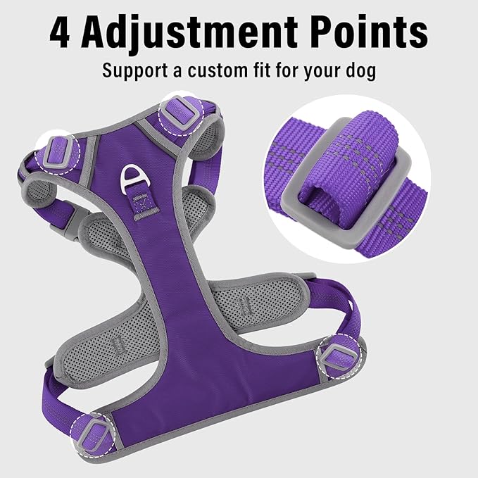 Plutus Pet No Pull Dog Harness, Release at Neck, Reflective Adjustable Dog Vest Harness, Easy Control Handle for Walking, for Small Medium Large Dogs, Purple, L