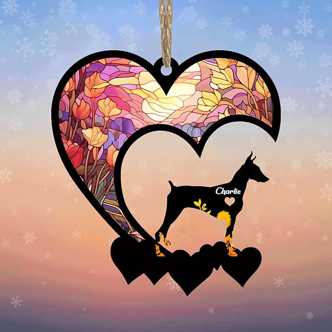 Lovely POD Doberman Pinscher Cropped Ears Suncatcher Ornaments, Personalized Doberman Pinscher Cropped Ears Memorial with Name, Dogs Loss Ornaments, Dog Remembrance Gift, Loss of Dogs Sympathy Gifts