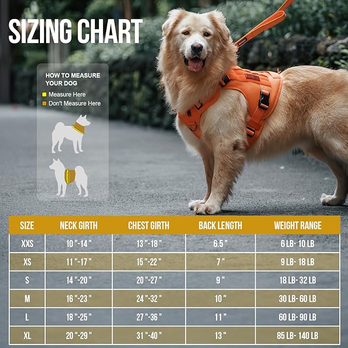 OneTigris Tactical Dog Harness Vest,No-Pull Service Dog Vest with Hook & Loop Panels,Adjustable Dog Vest Harness for Walking Hiking Training(Orange,M)