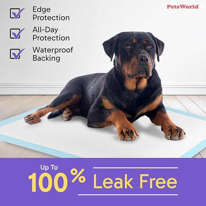 PetsWorld Extra Large Potty Pads for Dogs, Odor Eliminating 30" x 36", 50 Count Pee Pads for Pets, Gigantic XL Dog Pads, 5 Layer Ultra Absorbent Technology, Leak Proof Training Pads for Dogs & Cats