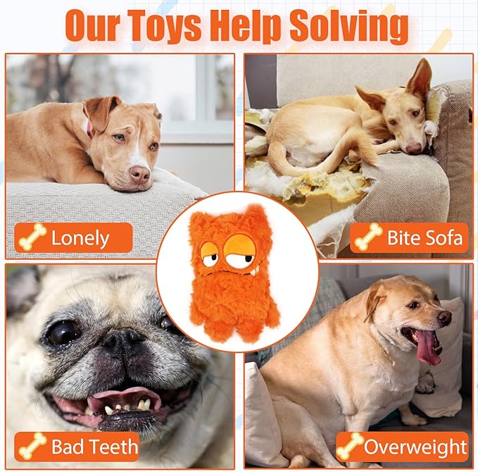 Squeaky Dog Toy, Plush Stuffed Dog Toy Keep Them Busy Tug of War Dog Chew Toy for Small Medium Large Dogs (Orange)