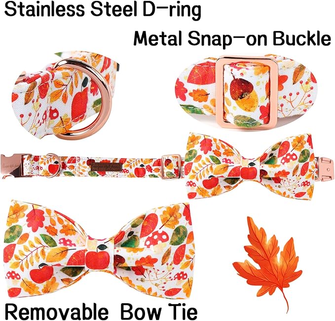 Unique Style Paws Thanksgiving Day Collar with Bow Fruit Leaf Flower Fruit Durable Cute Cotton Dog Collars for Small Medium Large Dogs