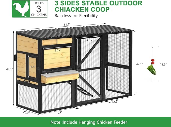 Chicken Coop with Nesting Box, Outdoor Wooden Poultry Cagefor 3-4 Chickens, 5 Doors Hen House w/Removable Tray, Weatherproof for Backyard Pet Hutch