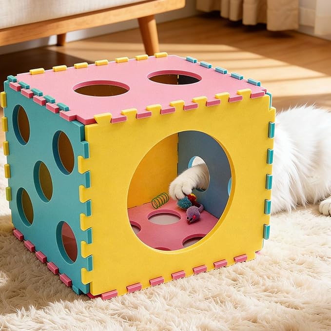 41 Pcs Interactive Cat Toys for Indoor Cats, Kitten Toys with Cute Cat House Bed, Catnip Toys, Chew Rope, Feather Wand, Springs and Balls for Indoor Kittens