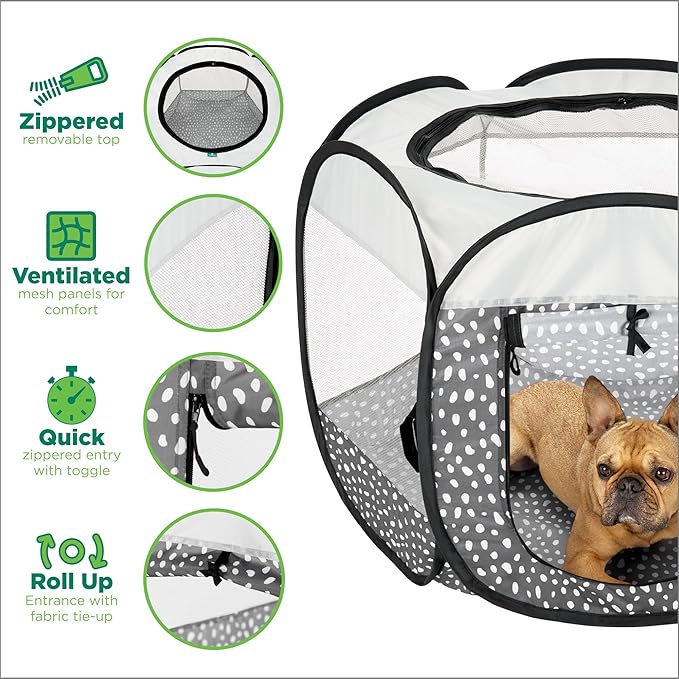 Furhaven Portable Dog Playpen Cat Tent, Pet Playground,Kennel Foldable Indoor Outdoor Zippered Puppy Crate - Gray Pebbles, Medium