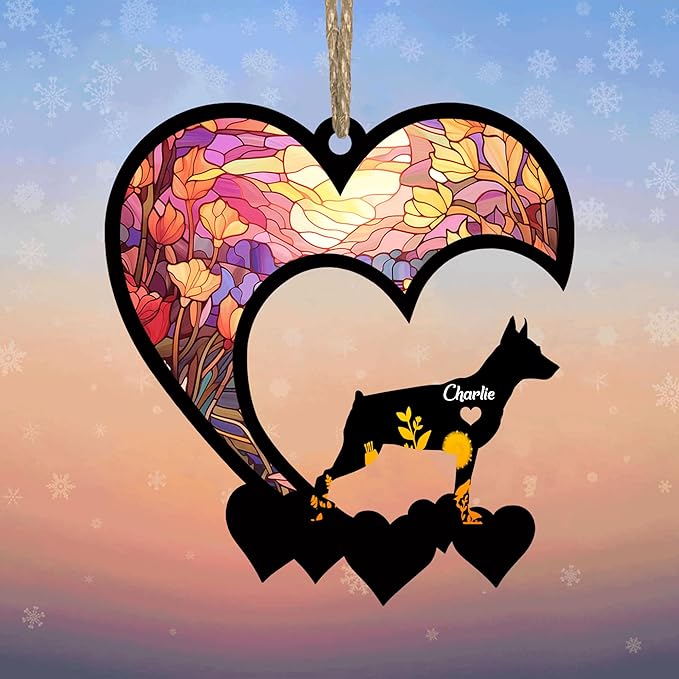 Lovely POD Miniature Pinscher Suncatcher Ornaments, Personalized Miniature Pinscher Memorial with Name, Dogs Loss Ornaments, Dog Remembrance Gift, Dog Memory Ornament, Loss of Dogs Sympathy Gifts