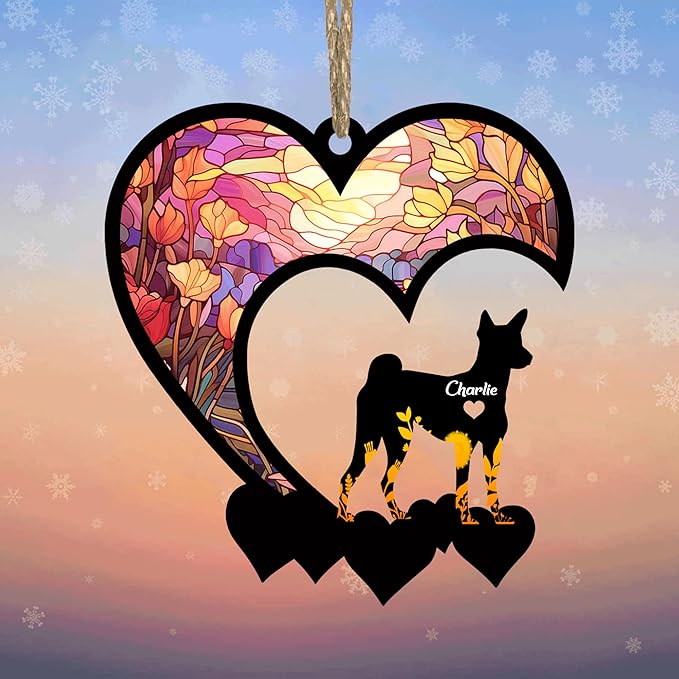 Lovely POD Basenji Suncatcher Ornaments, Personalized Basenji Memorial with Name, Dogs Loss Ornaments, Dog Remembrance Gift, Dog Memory Ornament, Loss of Dogs Sympathy Gifts