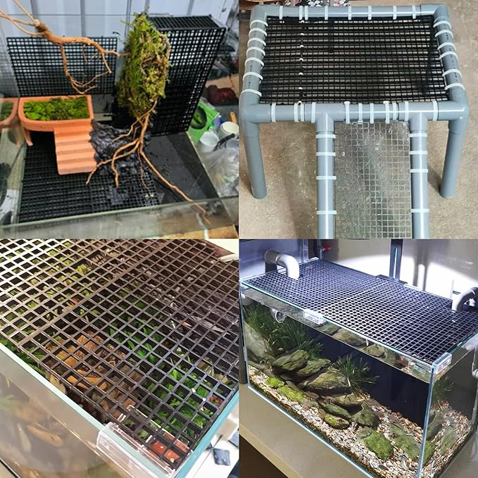 ALEGI 24 Pcs Aquarium Fish Tank Divider Plastic Egg Crate Aquarium Filter Bottom Tray Grid Isolation Board Partition Net Pane Separator (S 24pcs Black)