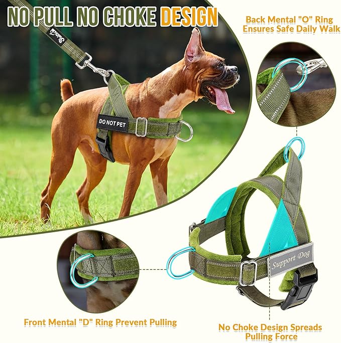 Lukovee No Pull Dog Harness & Leash Set - Heavy Duty Dog Vest Harness with Soft Padded for Medium Large Dogs, Adjustable Reflective Tactical Pet Harness for Easy Walk and Training (L, Green)
