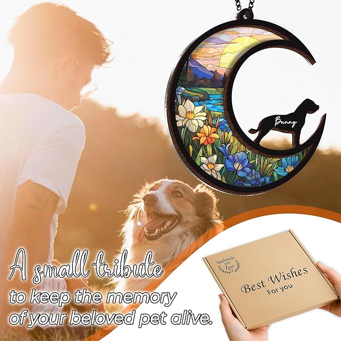 6'' Dogo Argentino Dog Memorial Suncatcher Personalized Name Dog Breed Pet Ornament Window Car Hanging Sympathy Gift for Loss of Pet Passed Away Remembrance Gift for Dog Lovers SCD-B11-6-18