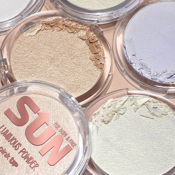 Pink Up | Luminous Powder| Highlighter | Enhances glow & defines features | Light-reflecting finish for radiant skin | Highlighter makeup | Makeup | Silky texture | Sparkle | Model PKIP05