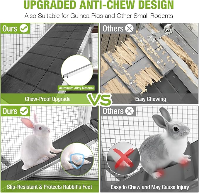 Gutinneen 2-Story Rabbit Hutch Bunny cage Wooden Rabbit Cage Indoor/Outdoor with Chew-Proof Ramp, 2 Leak-Proof Pull-Out Trays, Lockable Wheels for Rabbits, Guinea Pigs, Small Animals (Black and White)