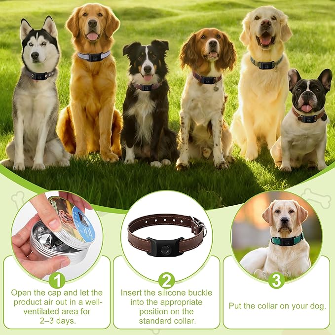 Natural Dog Tag for Flea & Tick Prevention – Waterproof Collar Pendant with 2 Extra Refills, Black, Safe for All Breeds, Collar Not Included