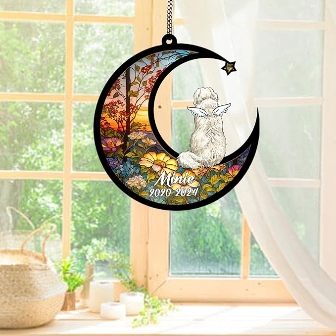 Personalized Great Pyrenees Sun Catcher, Dog Memorial Gifts, Custom Great Pyrenees with Wings Ornament Christmas Tree, Loss of Dog Sympathy Gift Memorial Suncatchers