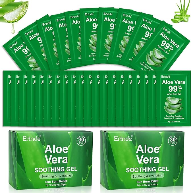 Erinde 60 Pack Aloe Vera Gel for Face, Hair & Body, 99% Pure Aloe Vera Gel for Sunburn Relief, After Sun Skin Care Relief, Skin Care Bulk Soothing Hydrating Aloe Gel Travel Size for All Skin Types