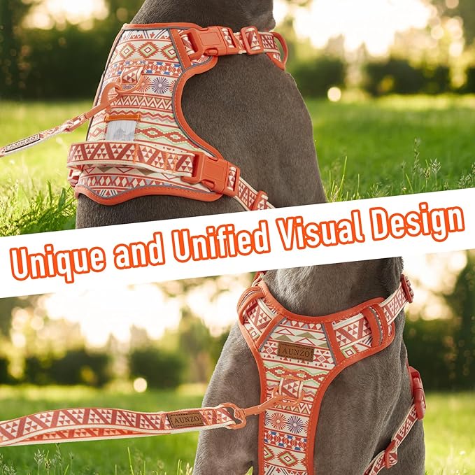 Dog Harness for Giant Dogs, Heavy Duty No Pull Pet Harness Vest Easy Control with Handle, Adjustable Reflective Extra Big Sized Dog Vest for Training, Walking, Hiking, Orange Ethnic, XL