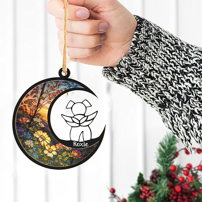 LOVELYPOD DIY Dog Ornament Suncatcher Memorial Gifts for Dog Lovers, A White Dog with Wings on Window Hangings Suncatcher, Loss of Dog Sympathy Gift, Remembrance Gifts in Memory Dog (4 Inches)