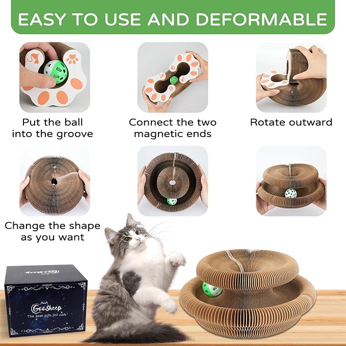 Accordion Magic Organ Cat Scratcher Toys for Indoor Cats - Cardboard Cat Scratching Board Ball Scratcher Pad 3 Pack