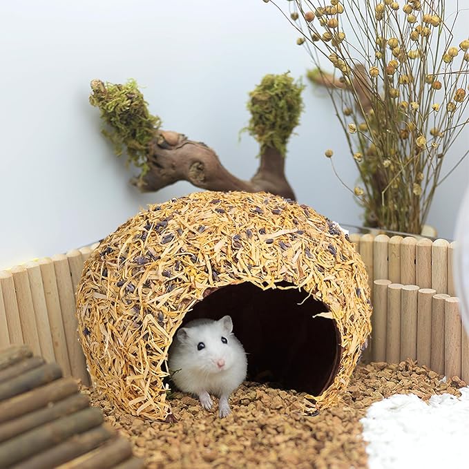 Hamster Hideout - Large, Natural Flowers, Handcrafted for Syrian Hamsters, Rats & Guinea Pigs, Safe & Eco-Friendly (Flower,Large)