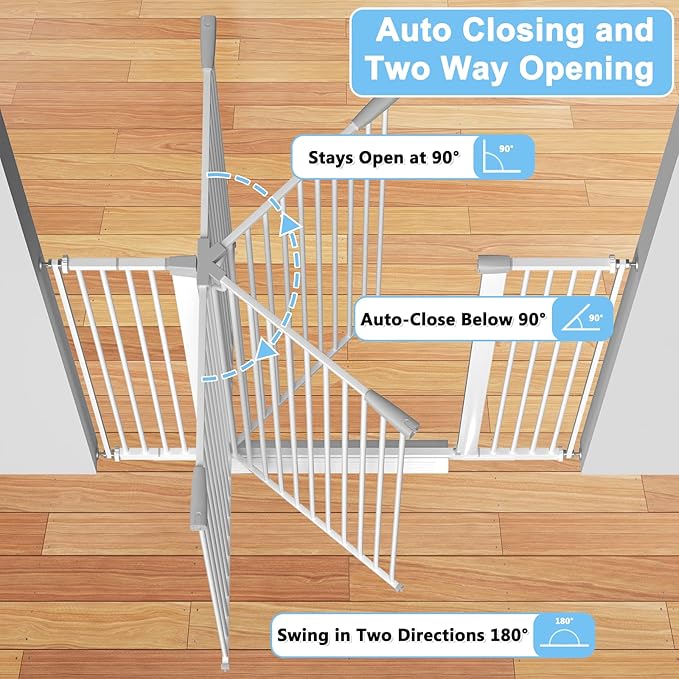 51.18" Extra Tall Cat Gate for Doorway,29.5"- 32.6" Wide Auto Close Tall Pet Gate No Drilling Pressure Mounted for Hallway Kitchen,White