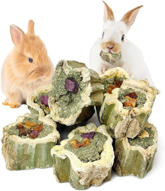 Fhiny Rabbit Chew Toys Natural Baked Papaya Wood Bunny Molar Treats Contain Alfalfa Grass Apple Carrot and Purple Sweet Potato Filling for Hamsters Guinea Pigs Chinchillas Teeth Grinding(0.22 lb)