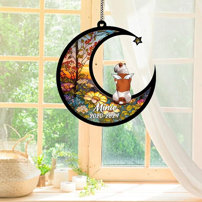 Personalized American Bulldog (Red) Sun Catcher, Dog Memorial Gifts, Custom American Bulldog (Red) with Wings Ornament Christmas Tree, Loss of Dog Sympathy Gift Memorial Suncatchers