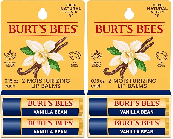 Burt's Bees Lip Balm - Vanilla Bean, Lip Moisturizer With Responsibly Sourced Beeswax, Tint-Free, Natural Origin Conditioning Treatment, 2 Tubes, 0.15 oz. (Pack of 2)