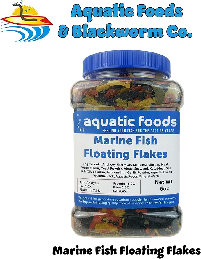 Aquatic Foods Inc. Marine Fish Flakes of Red & Green Algae, Seaweed for Tangs, Butterflies, Angelfish, Anthias, Clown Fish, Damsels Also Pellet Mix, Wafer Mix Included… AFI 6oz Jar