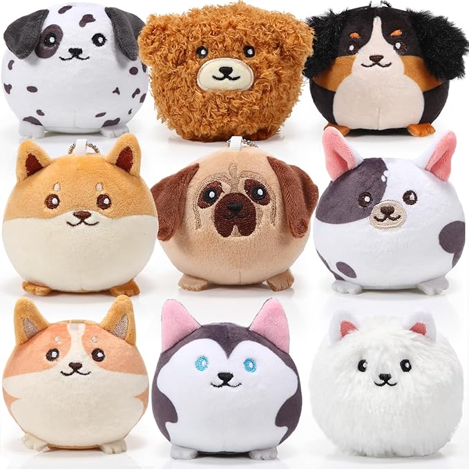 Libima 9 Pcs Mini Stuffed Animals Gifts 3.15 Inch Small Plush Keychains Cute Ornaments Bulk Toys for Baby Shower Birthday Party Gift Bags Fillers Valentines Easter Basket Stuffers(Puppy)