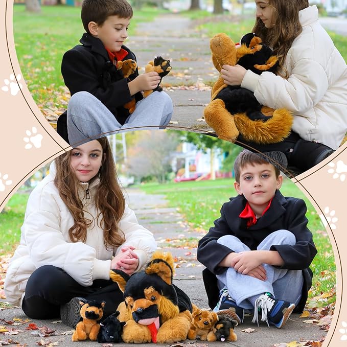 German Shepherd Stuffed Animals, 20 Inch Plush Toys with 4 Babies, Gift for Kids